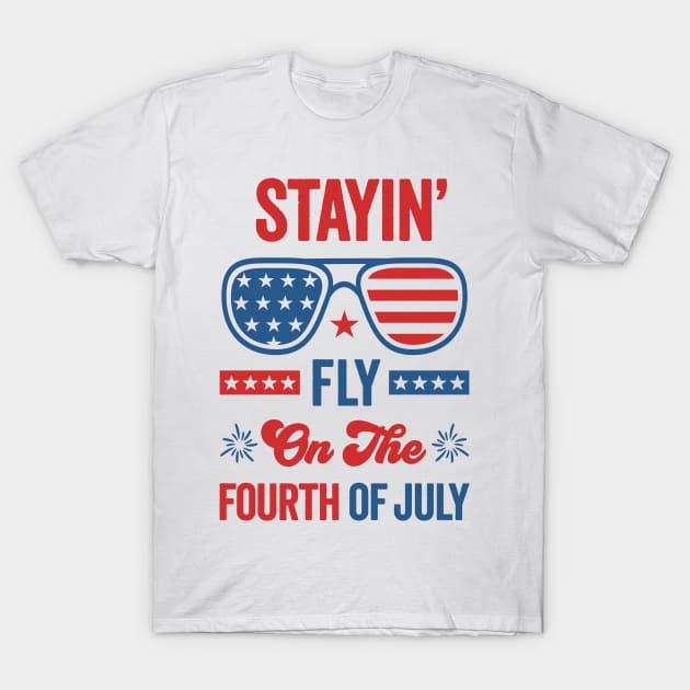 Independence Day Vibes: Stayin' Fly On the 4th of July with Patriotic American Flag Sunglasses T-Shirt by TwistedCharm